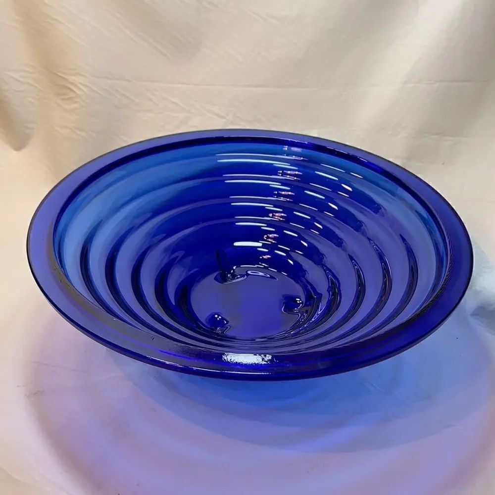 Spain Handmade Cobalt Blue Footed Serving Dish Tiered Heavy Glass 14 In Round